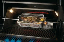 Napoleon Flat Stainless Steel Rotisserie Basket -Atlanta Grill Company Shop 57013 Web Gallery 05 57013 Adjustable Stainless Steel Rotisserie Basket InUse