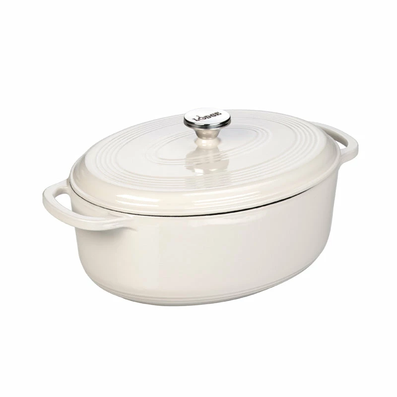 Lodge 7 Quart Enameled Oval Dutch Oven, Oyster White 3 Lodge 7 Quart Enameled Oval Dutch Oven, Oyster White