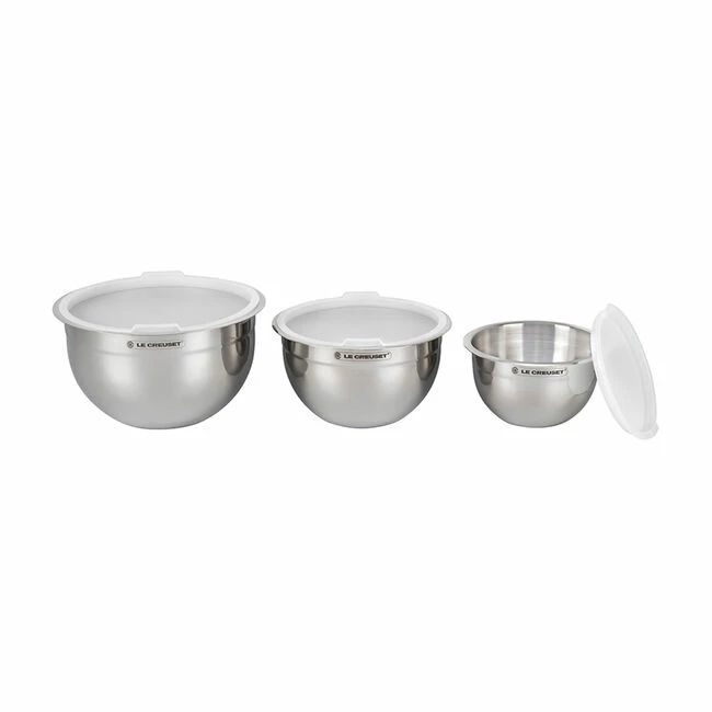 Le Creuset Stainless Steel Mixing Bowls With Lids, Set Of 3 3 Le Creuset Stainless Steel Mixing Bowls With Lids, Set Of 3